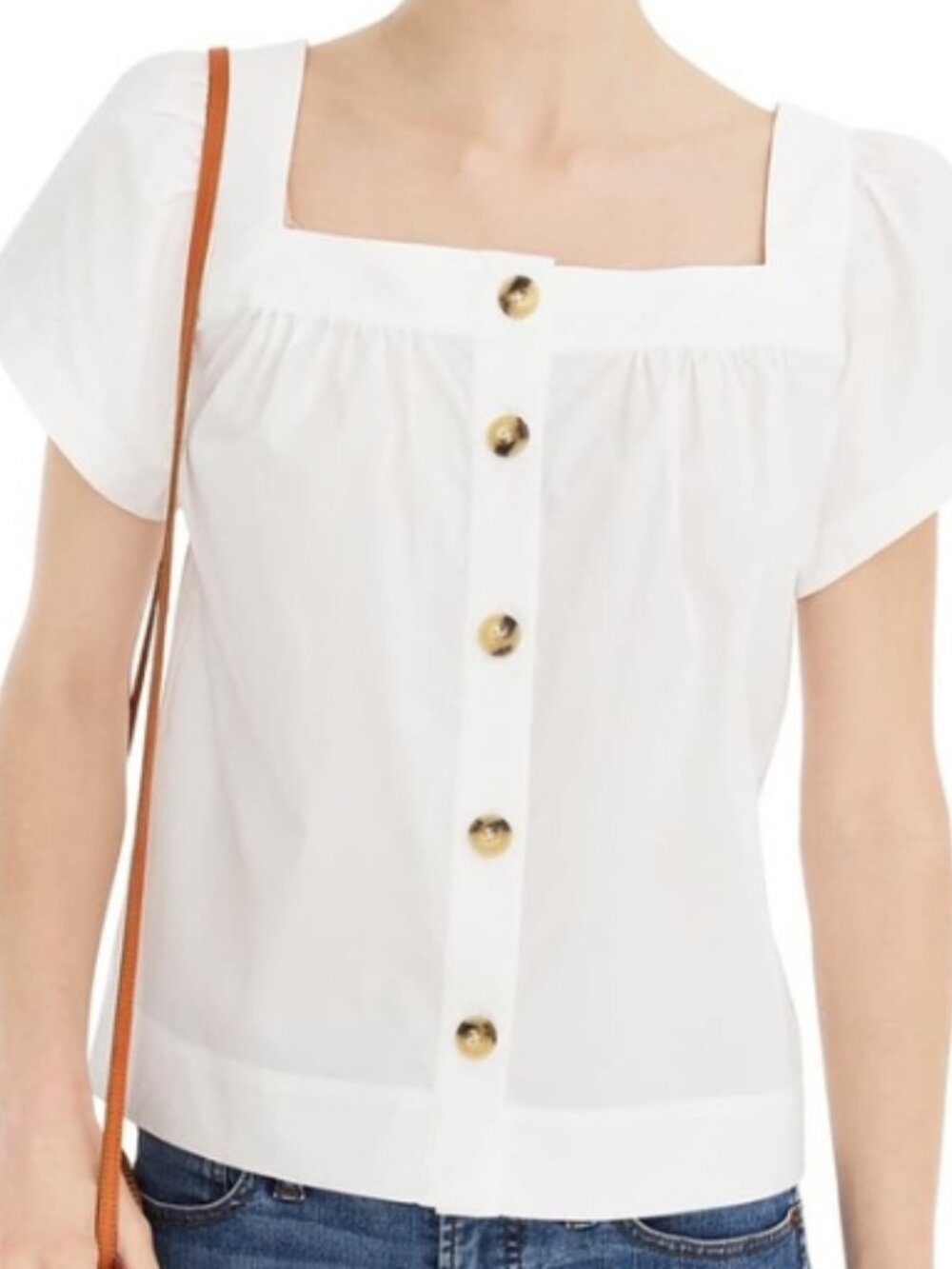 J. Crew White Square Neck Button-Front Women's Short Sleeve Top Misses Size XS